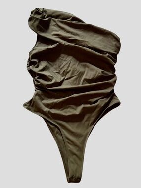 Gray Misguided Off Shoulder Sleeveless Rouched Thong Bodysuit Size Large